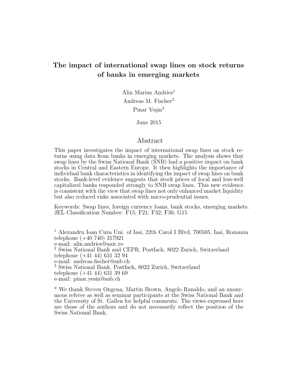 The Impact of International Swap Lines on Stock Returns of Banks in Emerging Markets