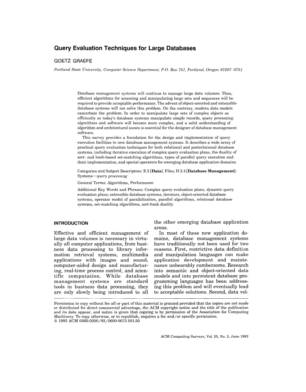 Query Evaluation Techniques for Large Databases