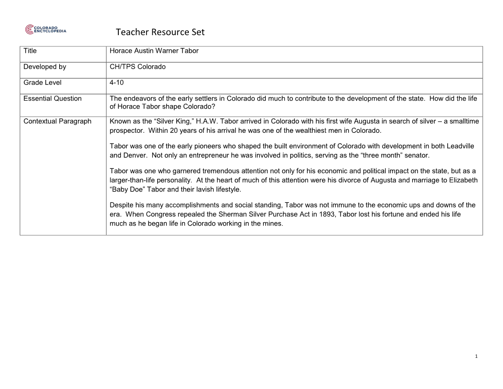 Horace Tabor Teacher Resource