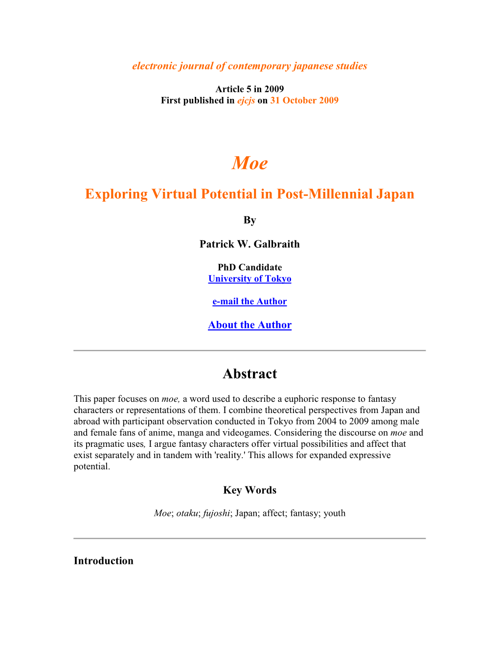 Exploring Virtual Potential in Post-Millennial Japan Abstract