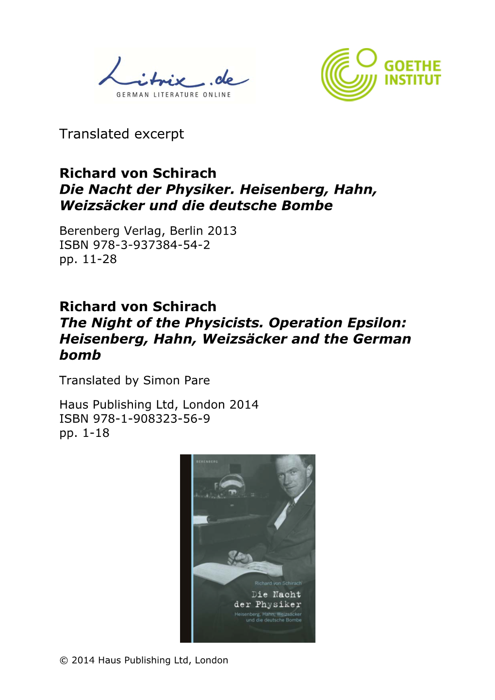 Translated Excerpt Richard Von Schirach Die Nacht Der Physiker