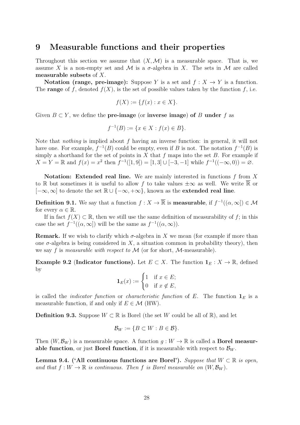 9 Measurable Functions and Their Properties