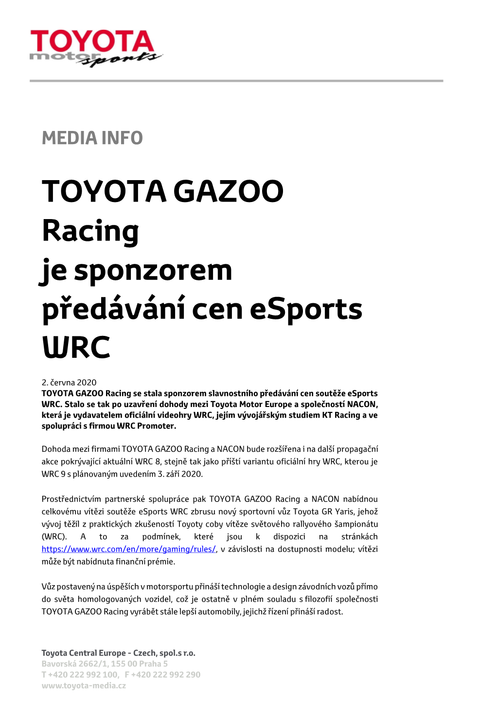 TOYOTA GAZOO Racing Je Sponzorem Předávání Cen Esports