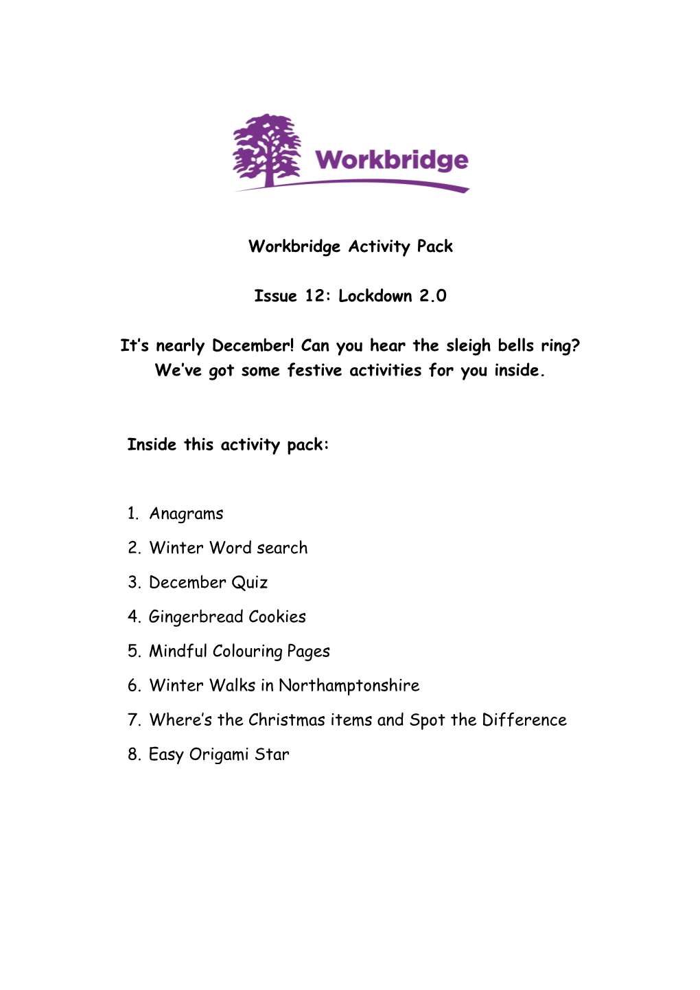Workbridge Activity Pack Issue 12: Lockdown 2.0 It's Nearly December