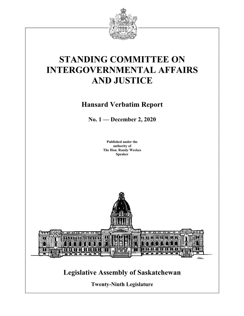December 2, 2020 Intergovernmental Affairs and Justice Committee
