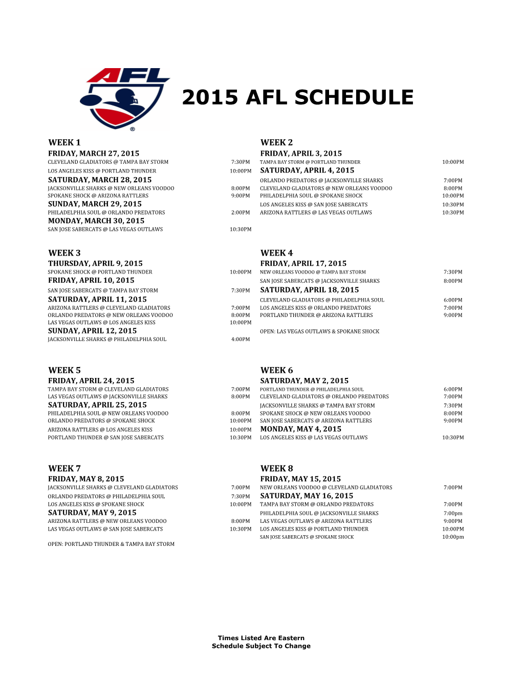 2015 Afl Schedule