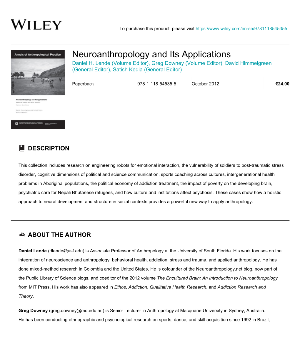Neuroanthropology and Its Applications Daniel H