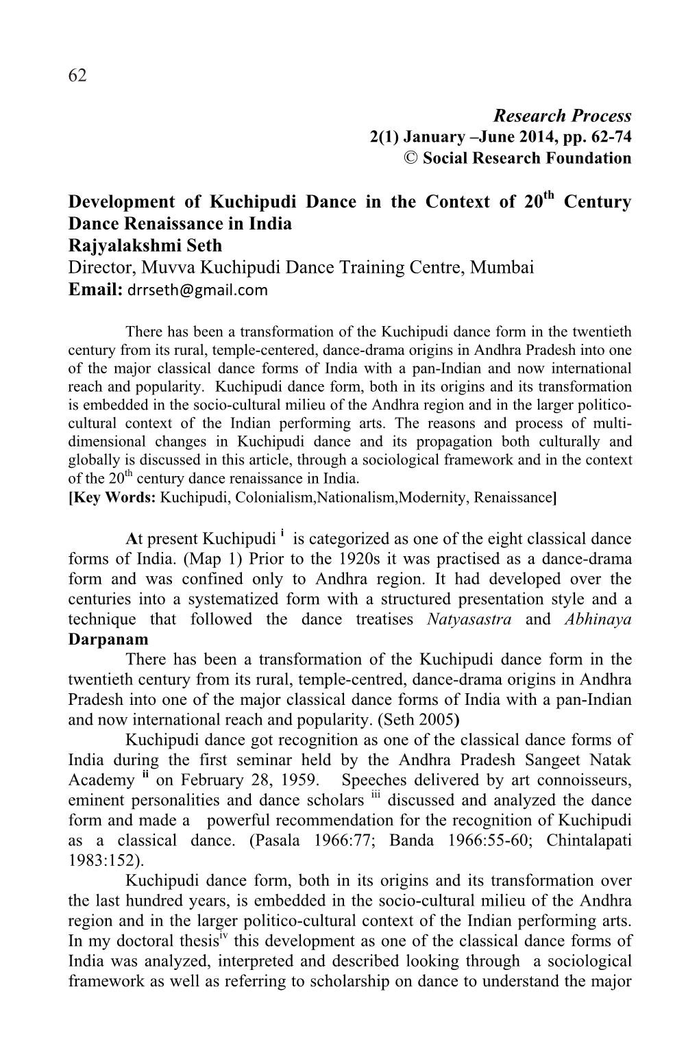 62 Research Process Development of Kuchipudi Dance in the Context Of