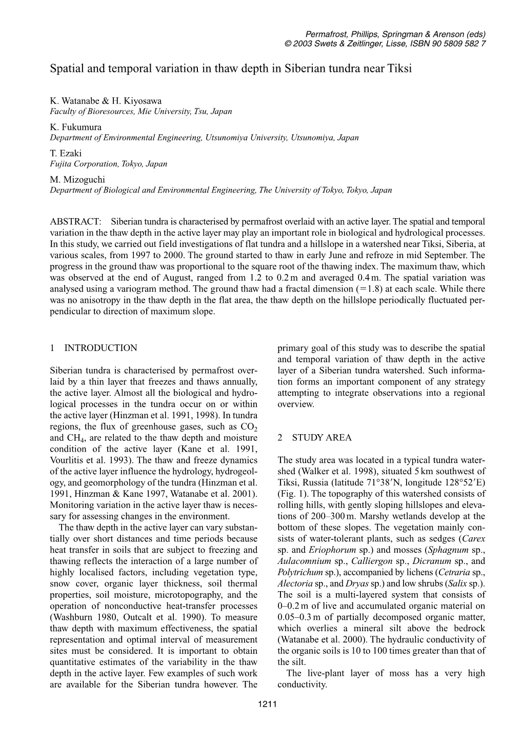 Spatial and Temporal Variation in Thaw Depth in Siberian Tundra Near Tiksi