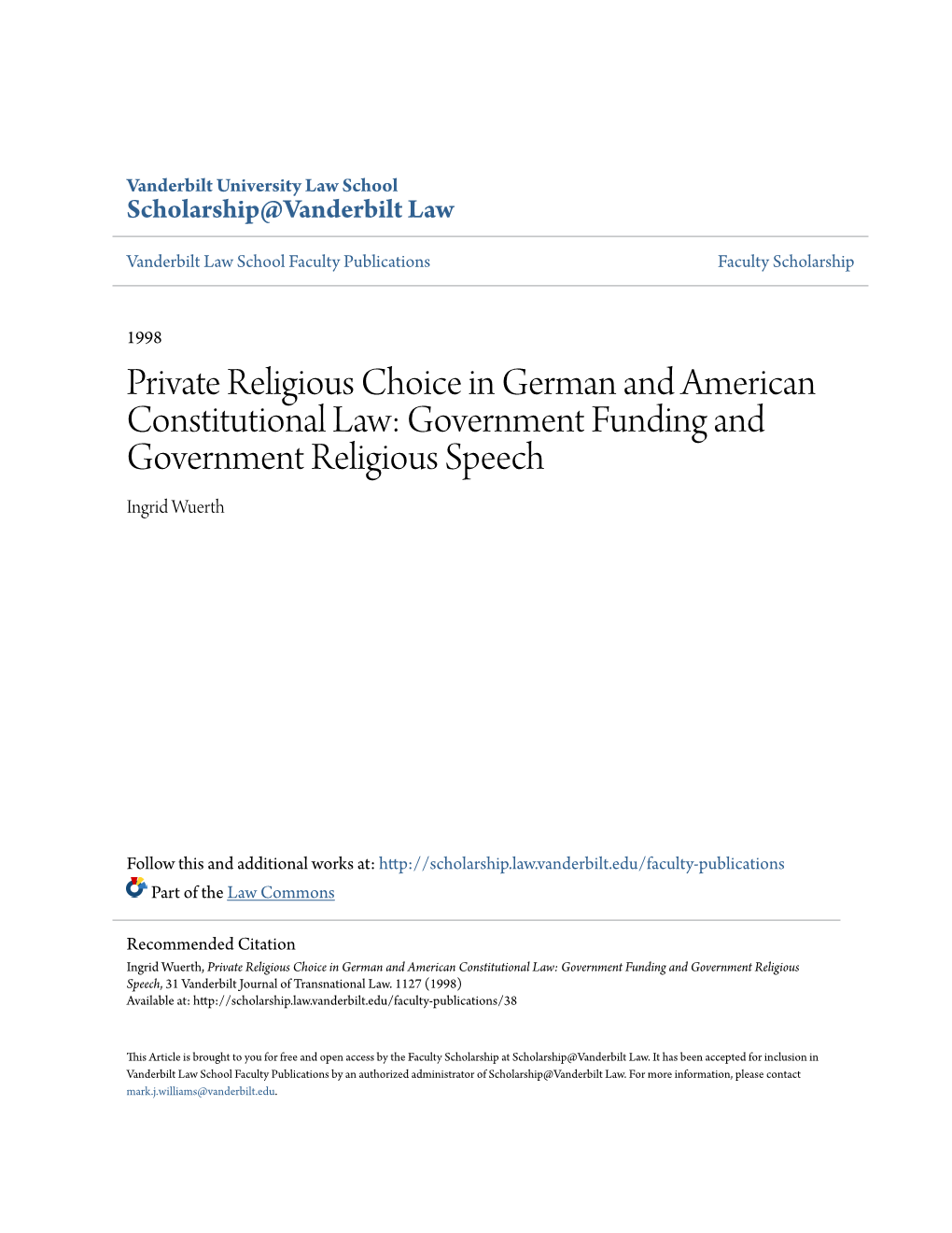 Government Funding and Government Religious Speech Ingrid Wuerth