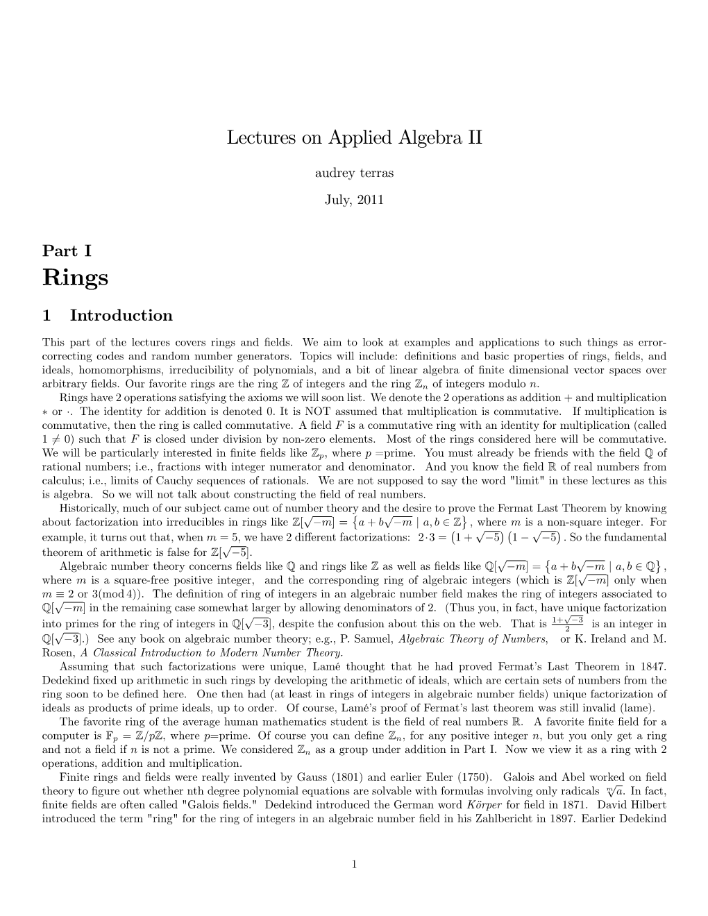 Lectures on Applied Algebra II