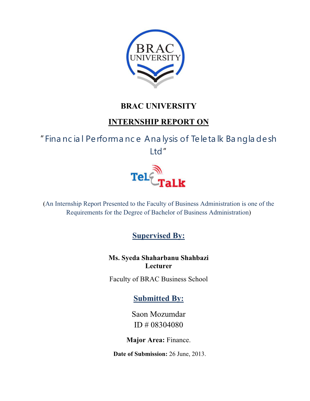 “Financial Performance Analysis of Teletalk Bangladesh Ltd”