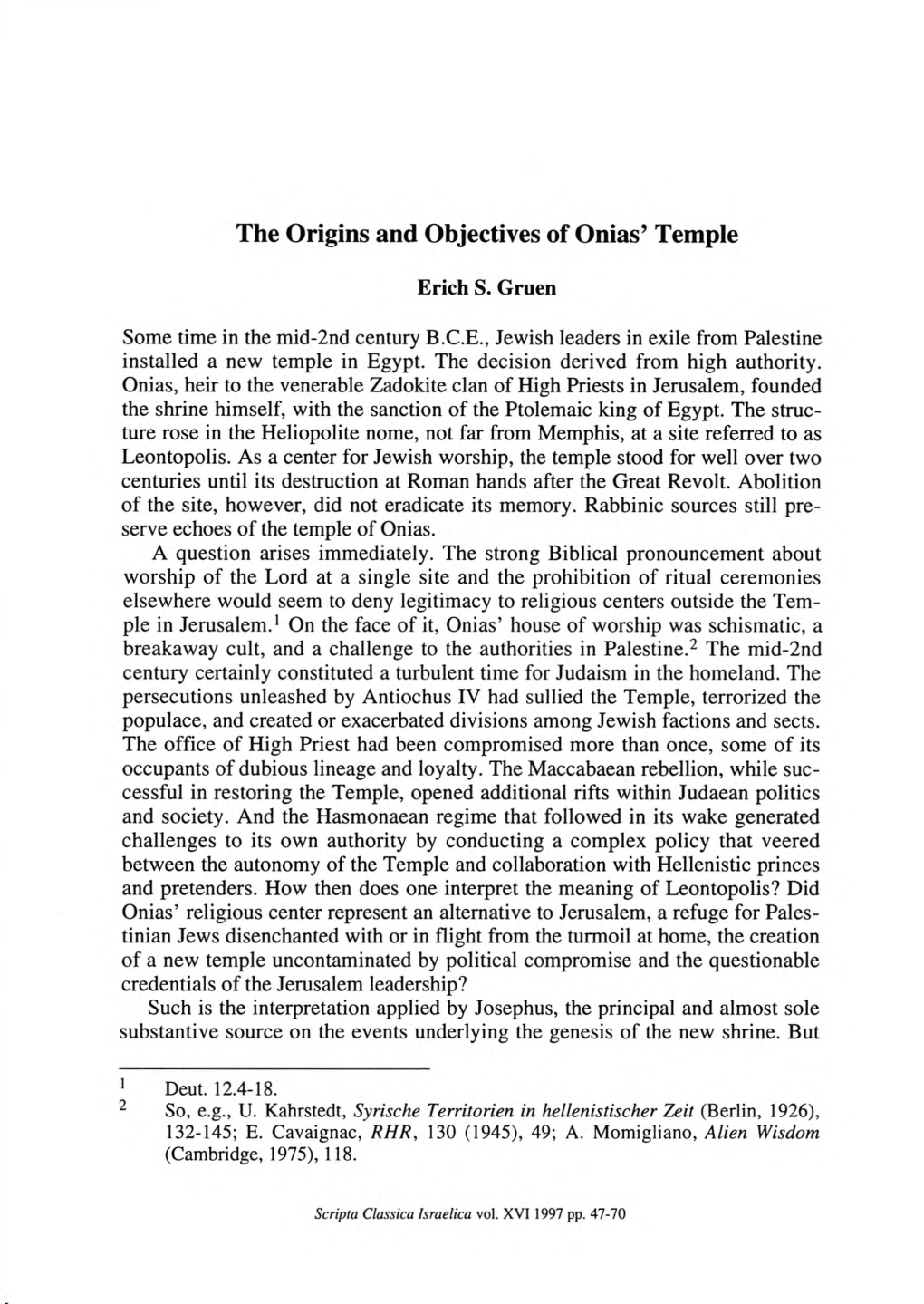 The Origins and Objectives of Onias' Temple