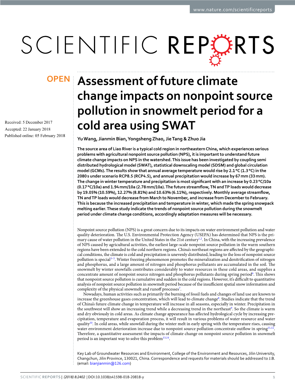 Assessment of Future Climate Change Impacts on Nonpoint Source
