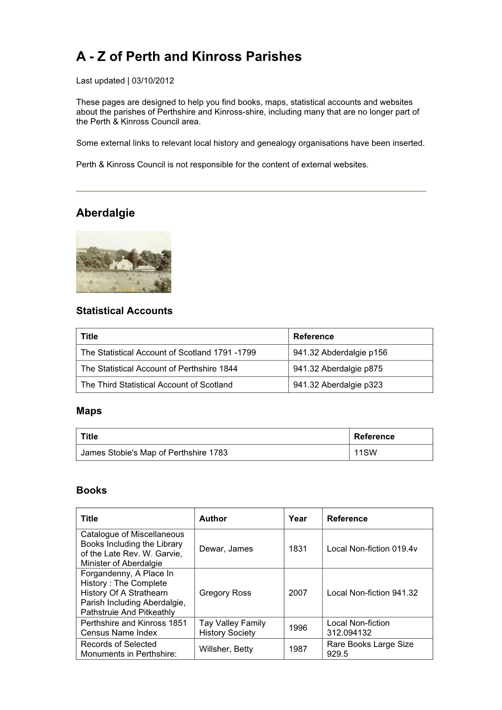 A - Z of Perth and Kinross Parishes