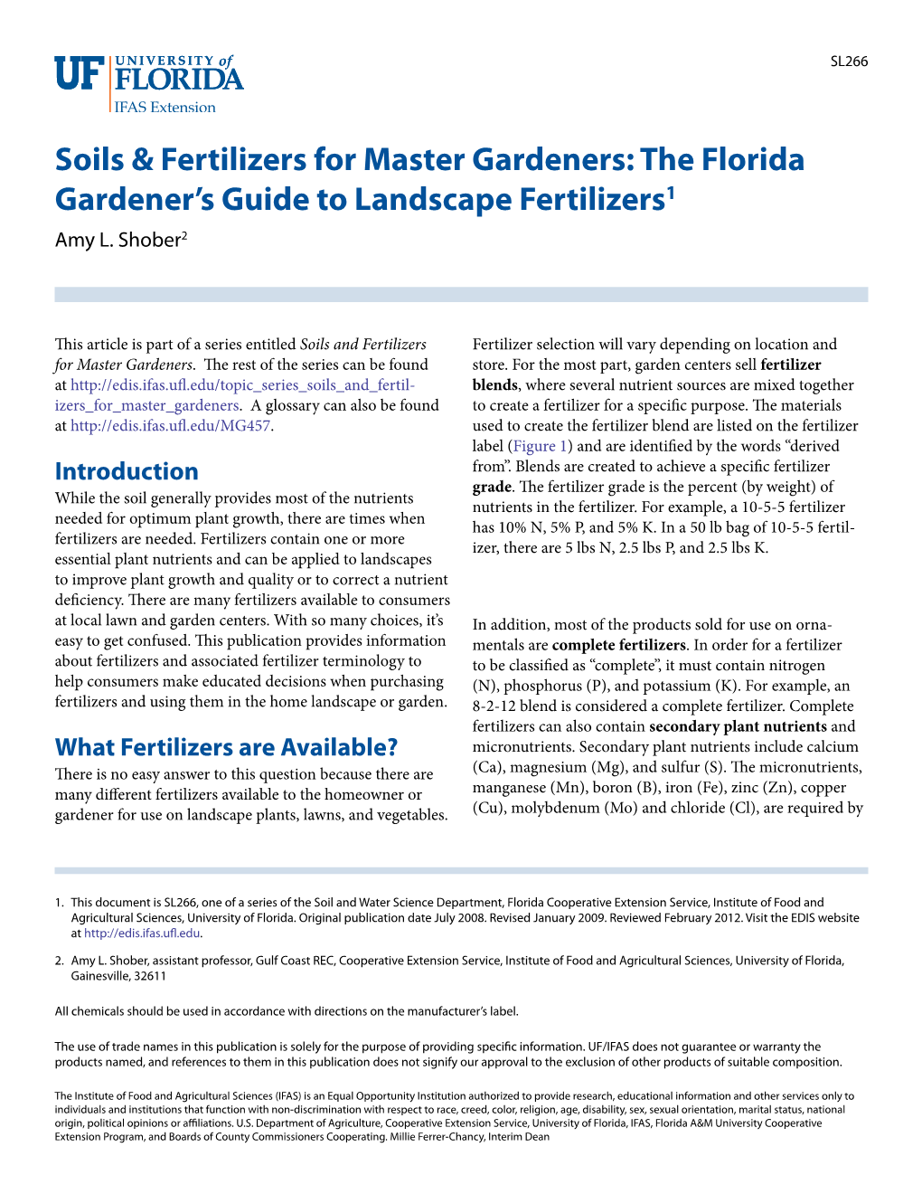 Soils & Fertilizers for Master Gardeners: the Florida