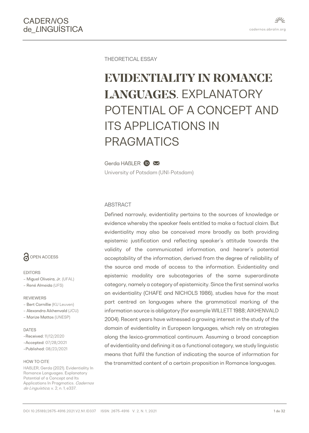 Evidentiality in Romance Languages
