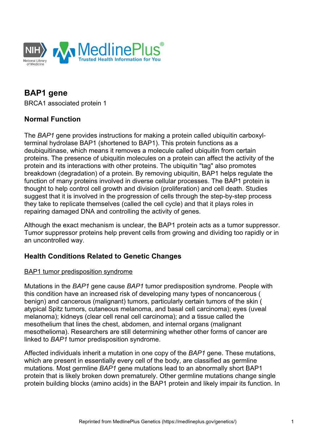 BAP1 Gene BRCA1 Associated Protein 1