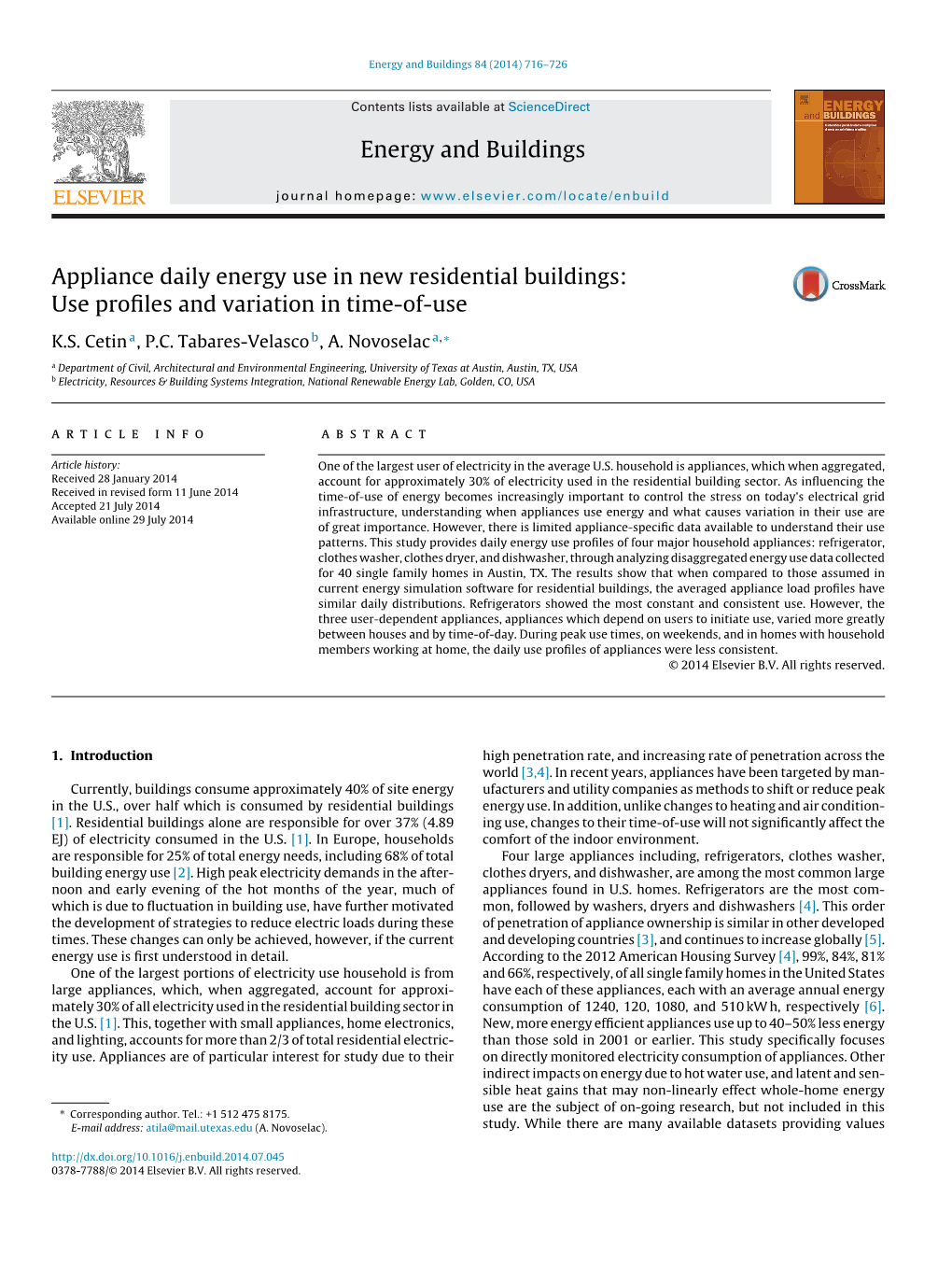 Appliance Daily Energy Use in New Residential Buildings: Use Profiles