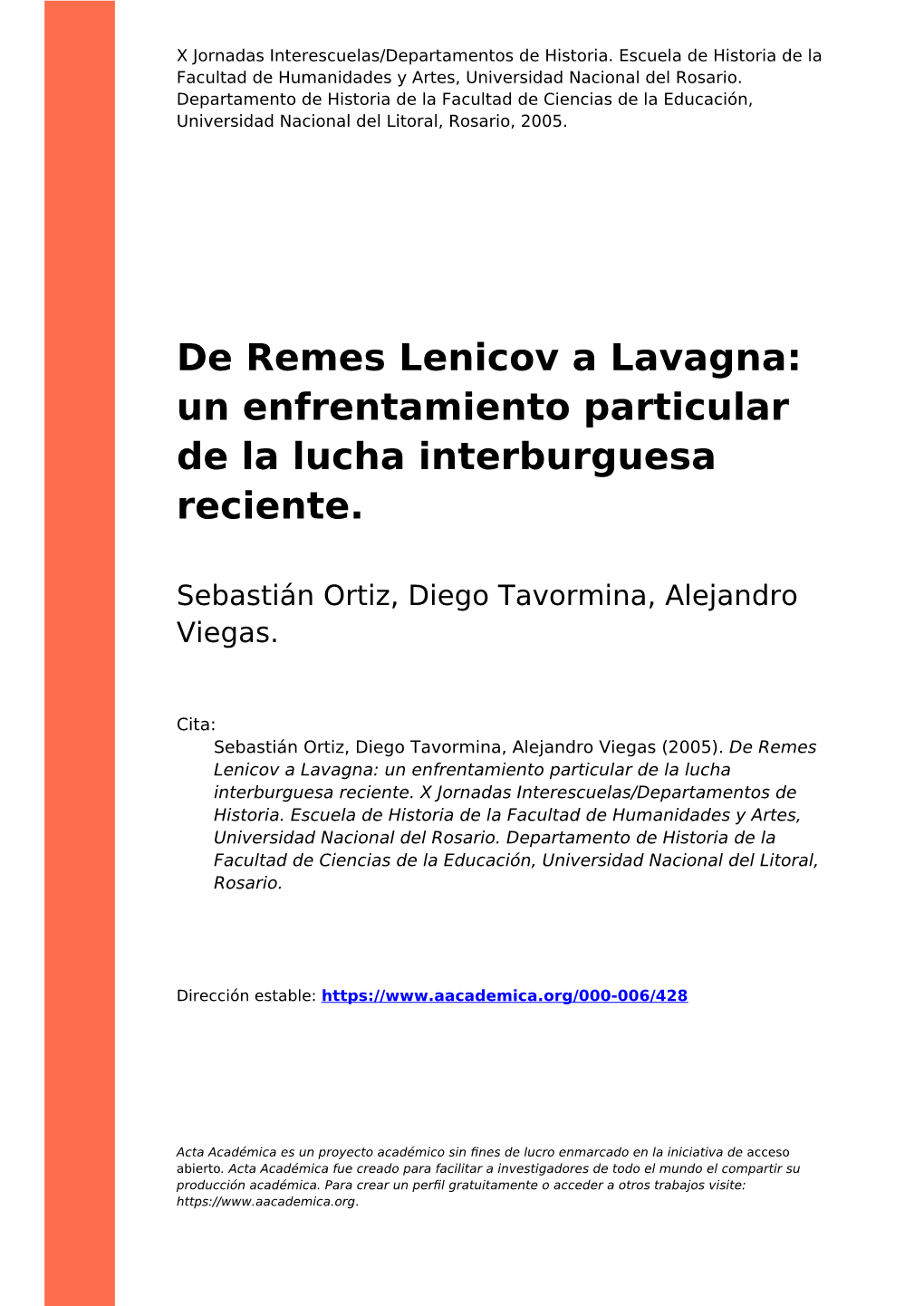 De Remes Lenicov a Lavagna: Un Enfrentamiento Particular De La Lucha Interburguesa Reciente