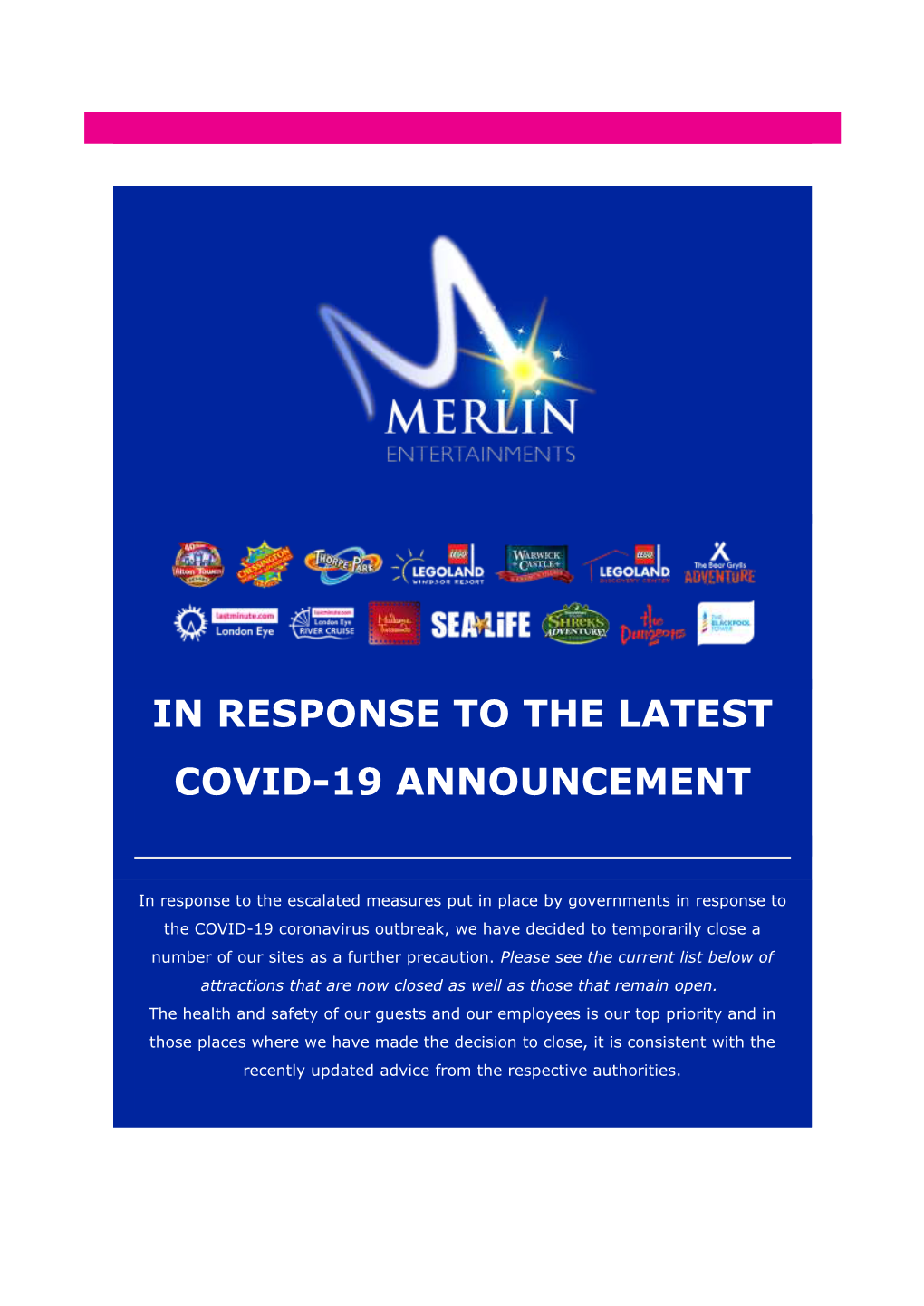 In Response to the Latest Covid-19 Announcement