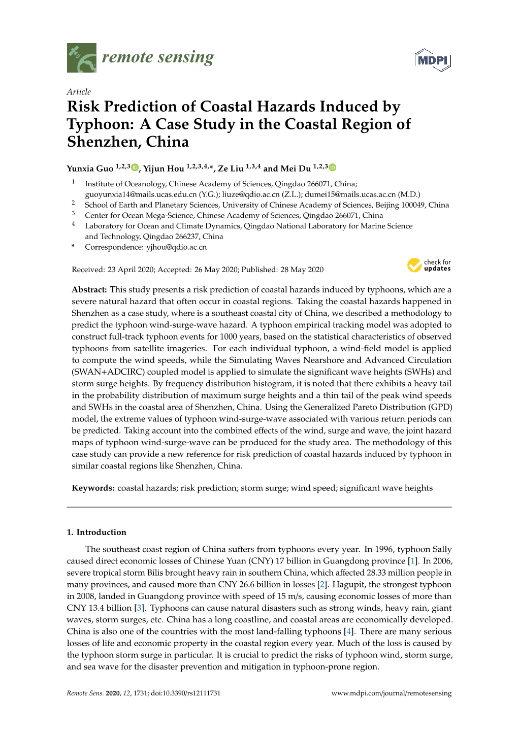 Risk Prediction of Coastal Hazards Induced by Typhoon: a Case Study in the Coastal Region of Shenzhen, China