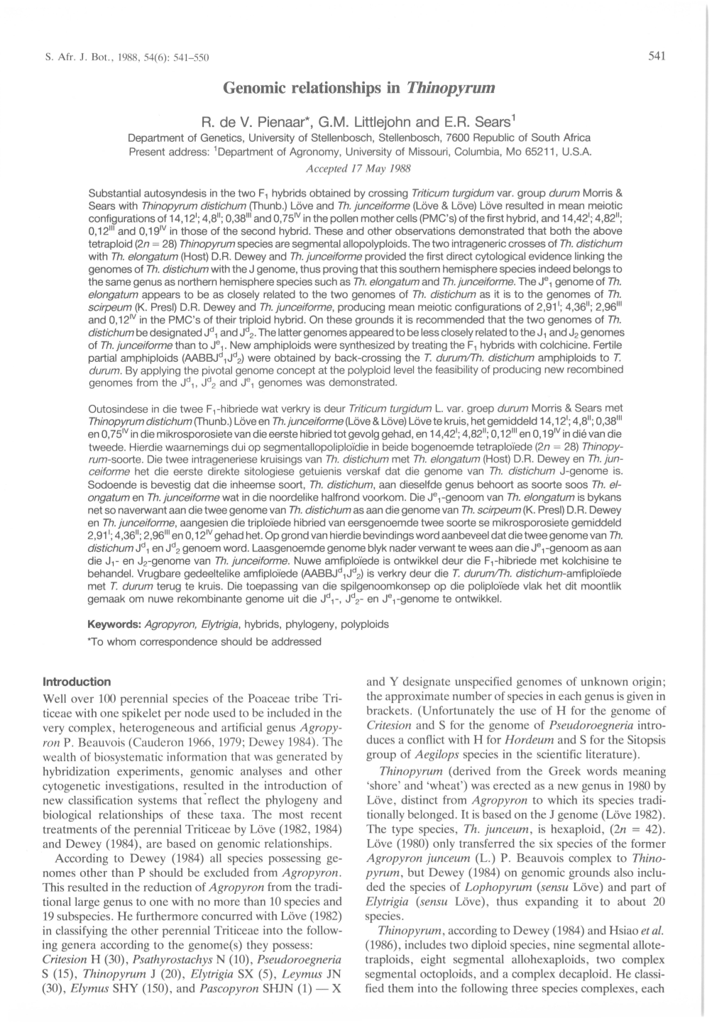 Genomic Relationships in Thinopyrum