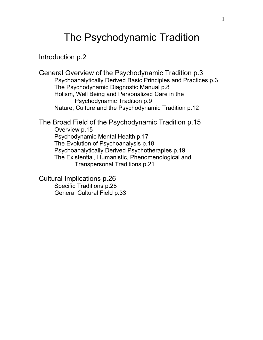 General Overview of the Psychodynamic Tradition P.3