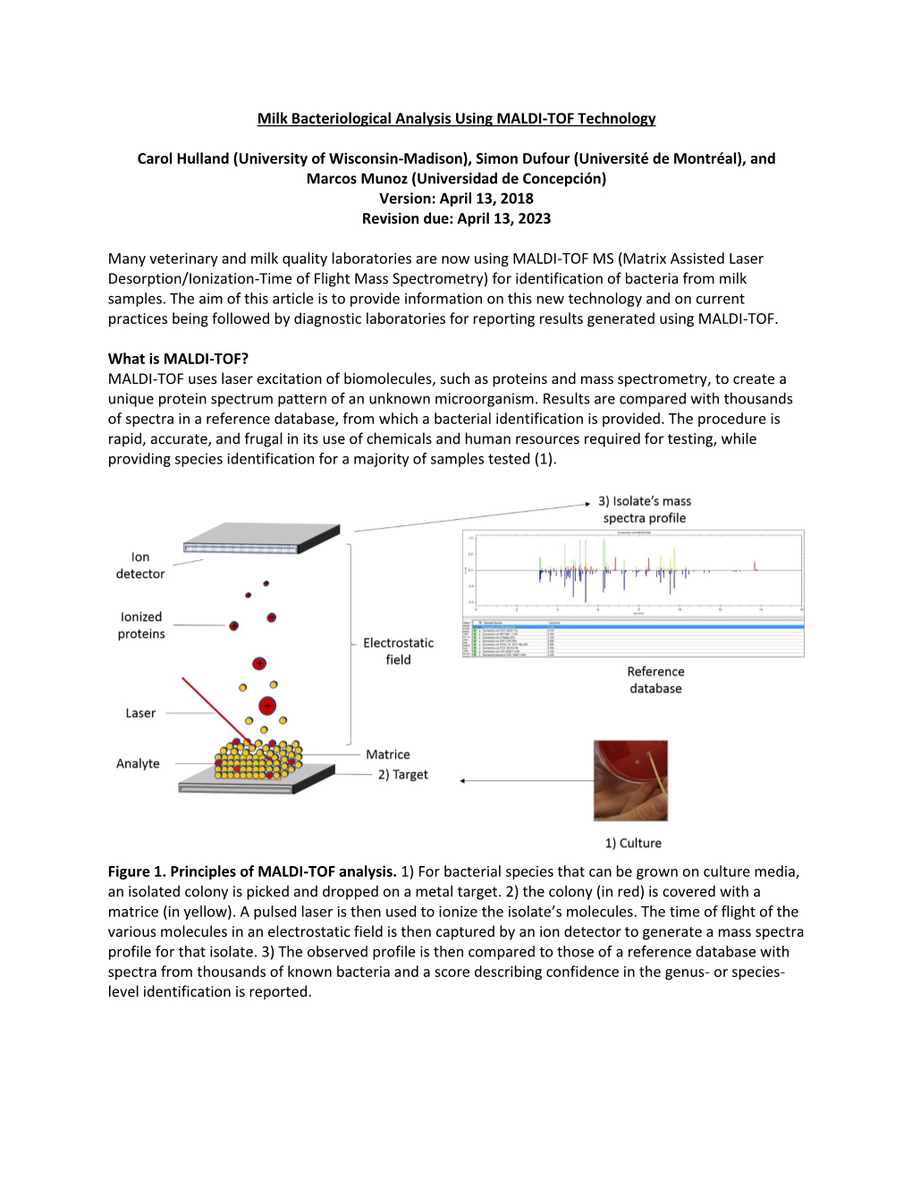 Milk Bacteriological Analysis Using MALDI-TOF Technology Carol Hulland (University of Wisconsin-Madison), Simon Dufour (Universi