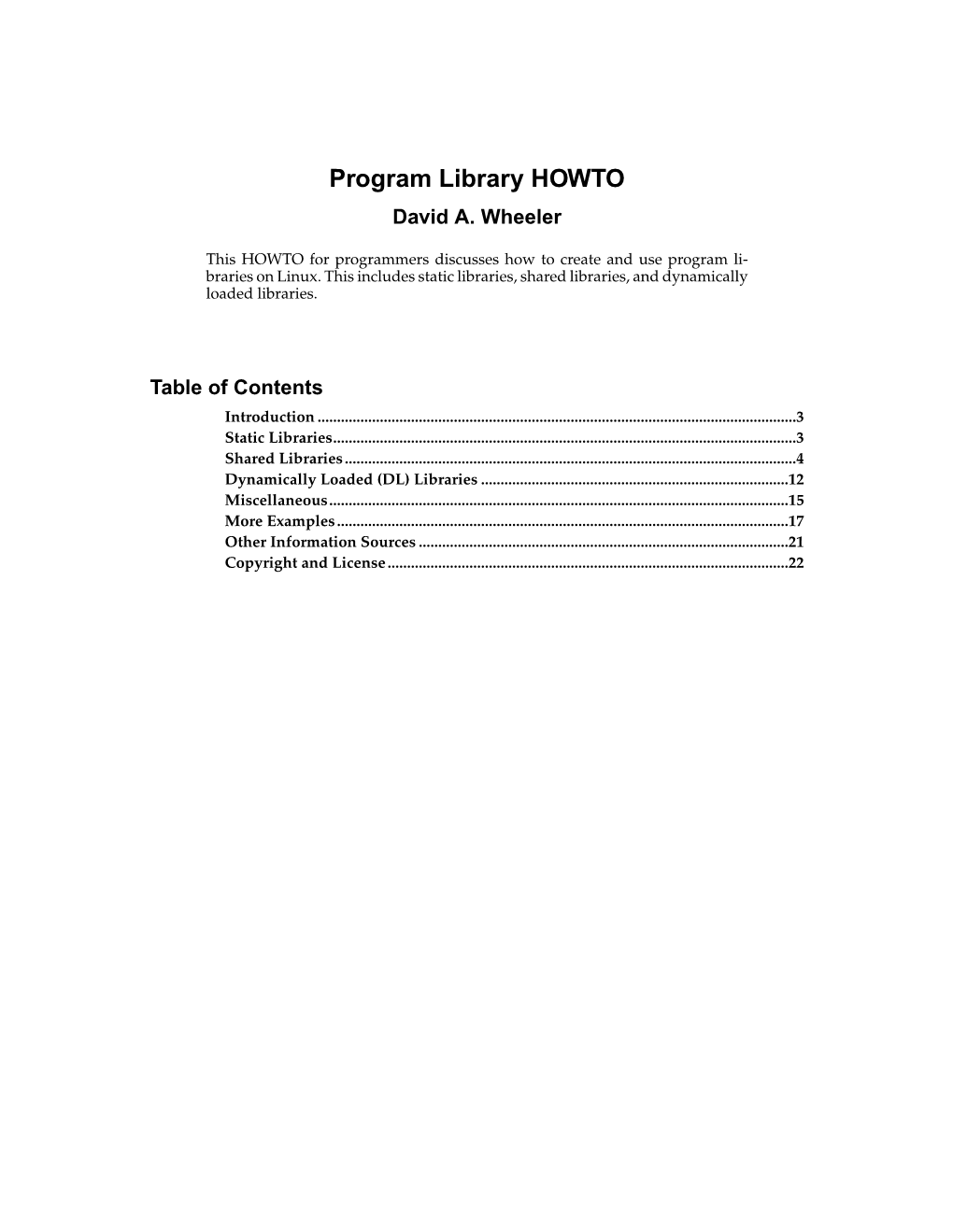 Program Library HOWTO David A