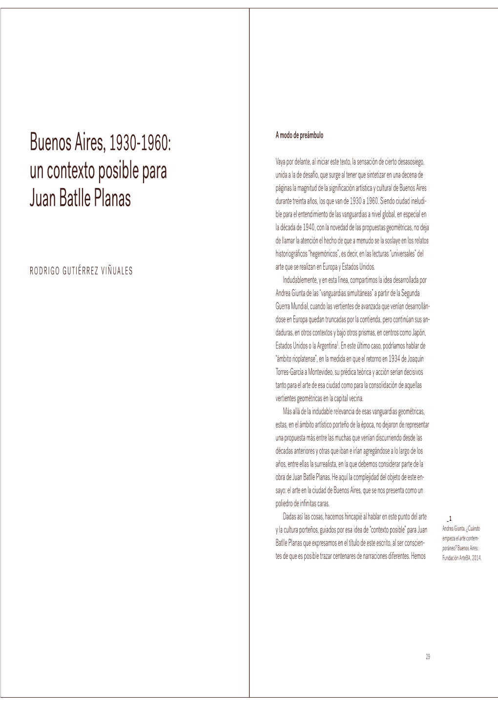 Buenos Aires, 1930-1960: Un Contexto Posible Para Juan Batlle Planas
