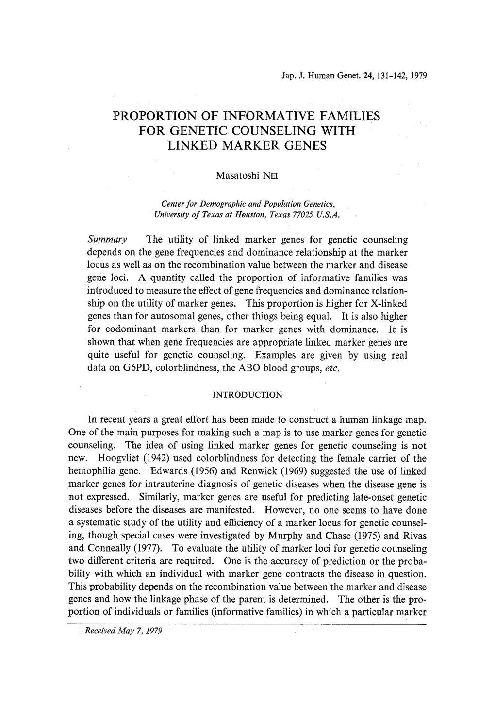 Proportion of Informative Families for Genetic Counseling with Linked Marker Genes