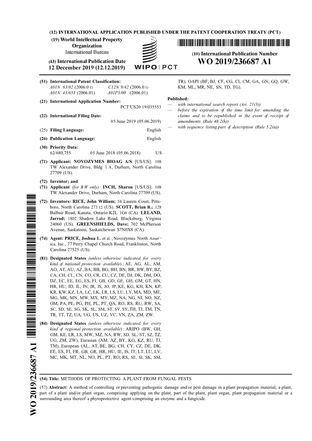 ) (51) International Patent Classification: TR), OAPI (BF, BJ, CF, CG, Cl, CM, GA, GN, GQ, GW, A01N 63/02 (2006.0 1) C12N 9/42 (