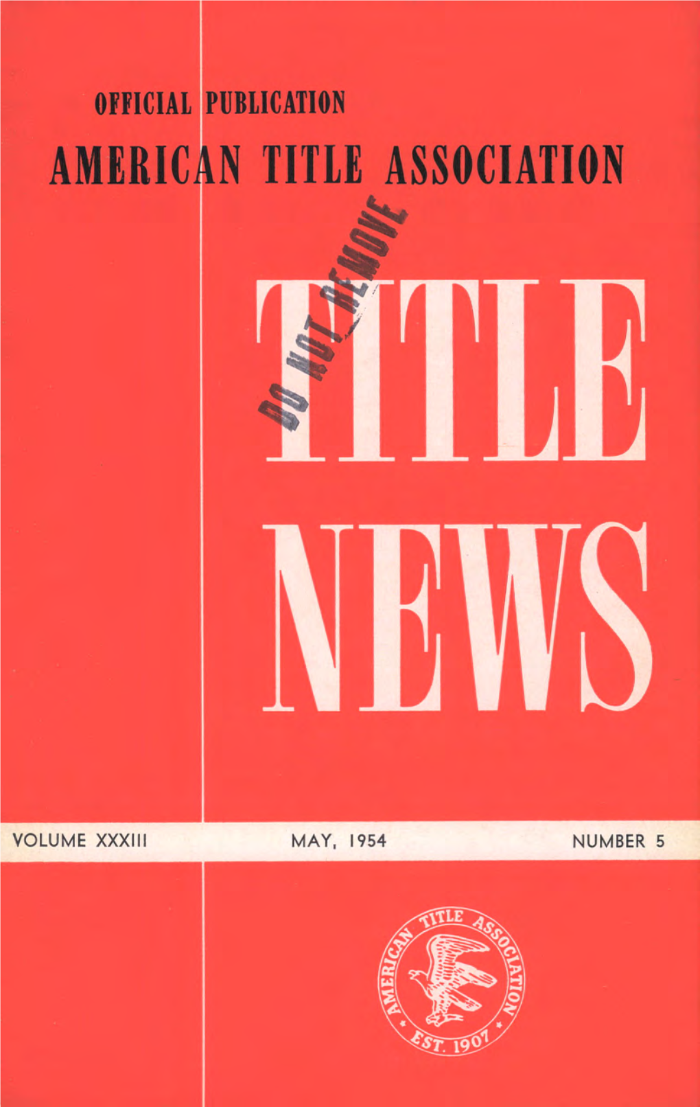 MAY, 1954 NUMBER 5 Table of Contents
