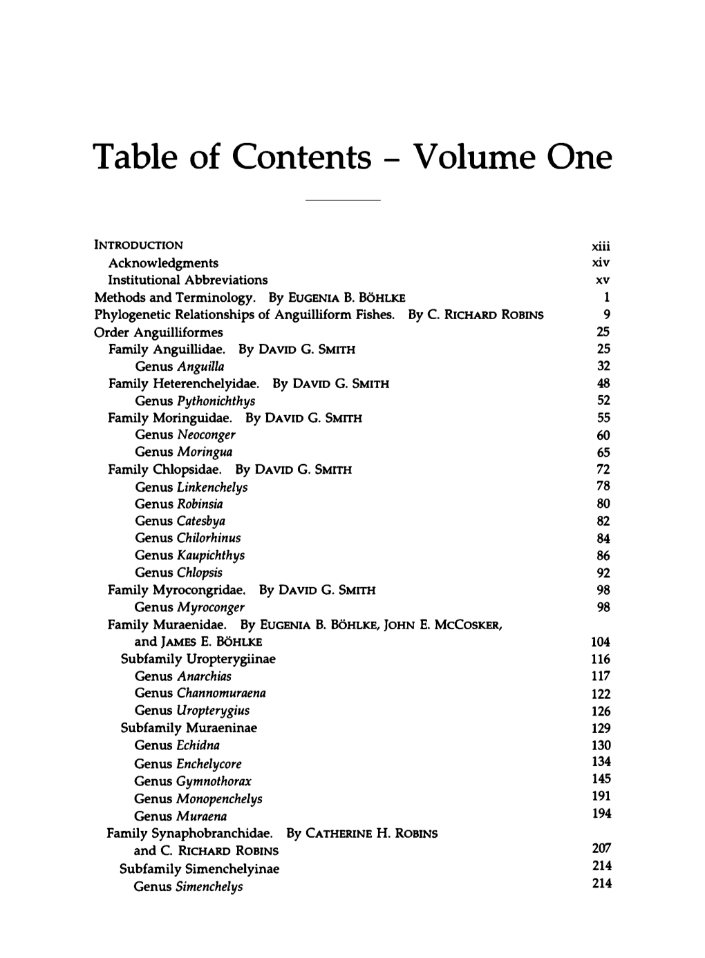 Table of Contents - Volume One