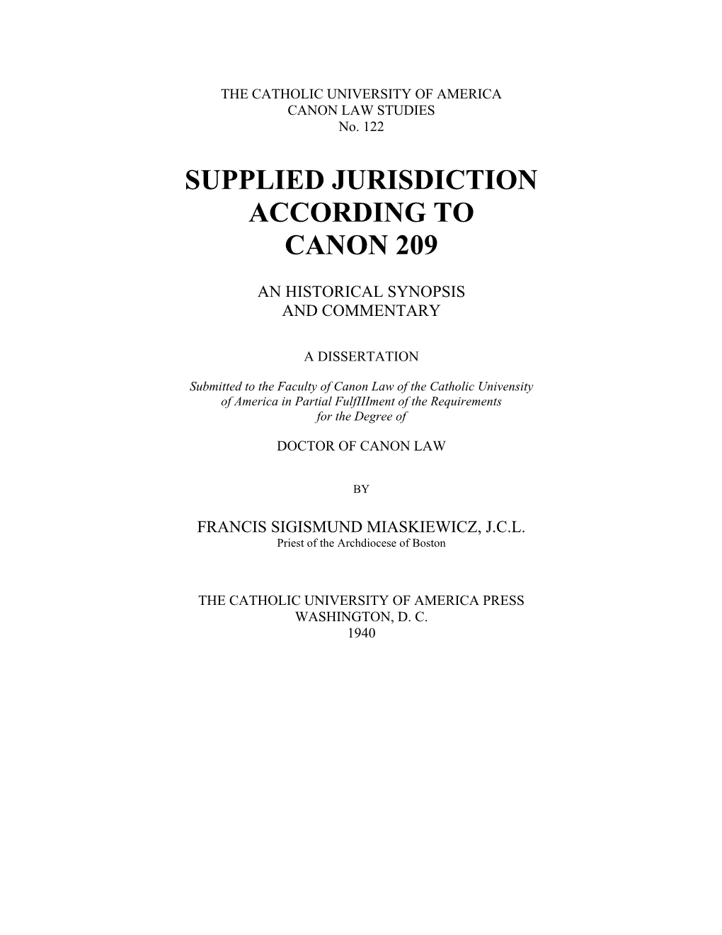 Supplied Jurisdiction According to Canon 209