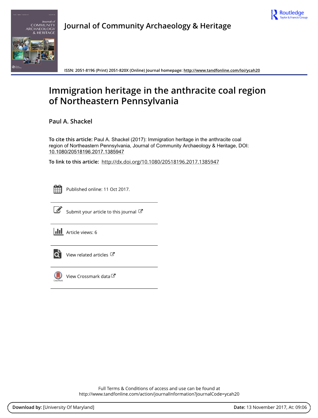 Immigration Heritage in the Anthracite Coal Region of Northeastern Pennsylvania