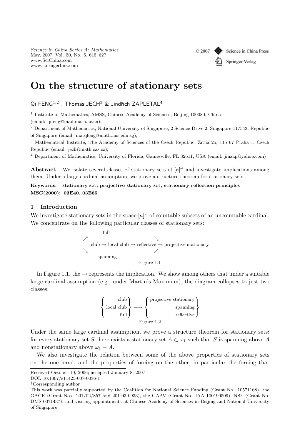 On the Structure of Stationary Sets