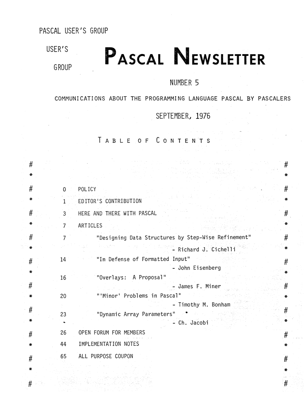 Pascal Newsletter Number 5