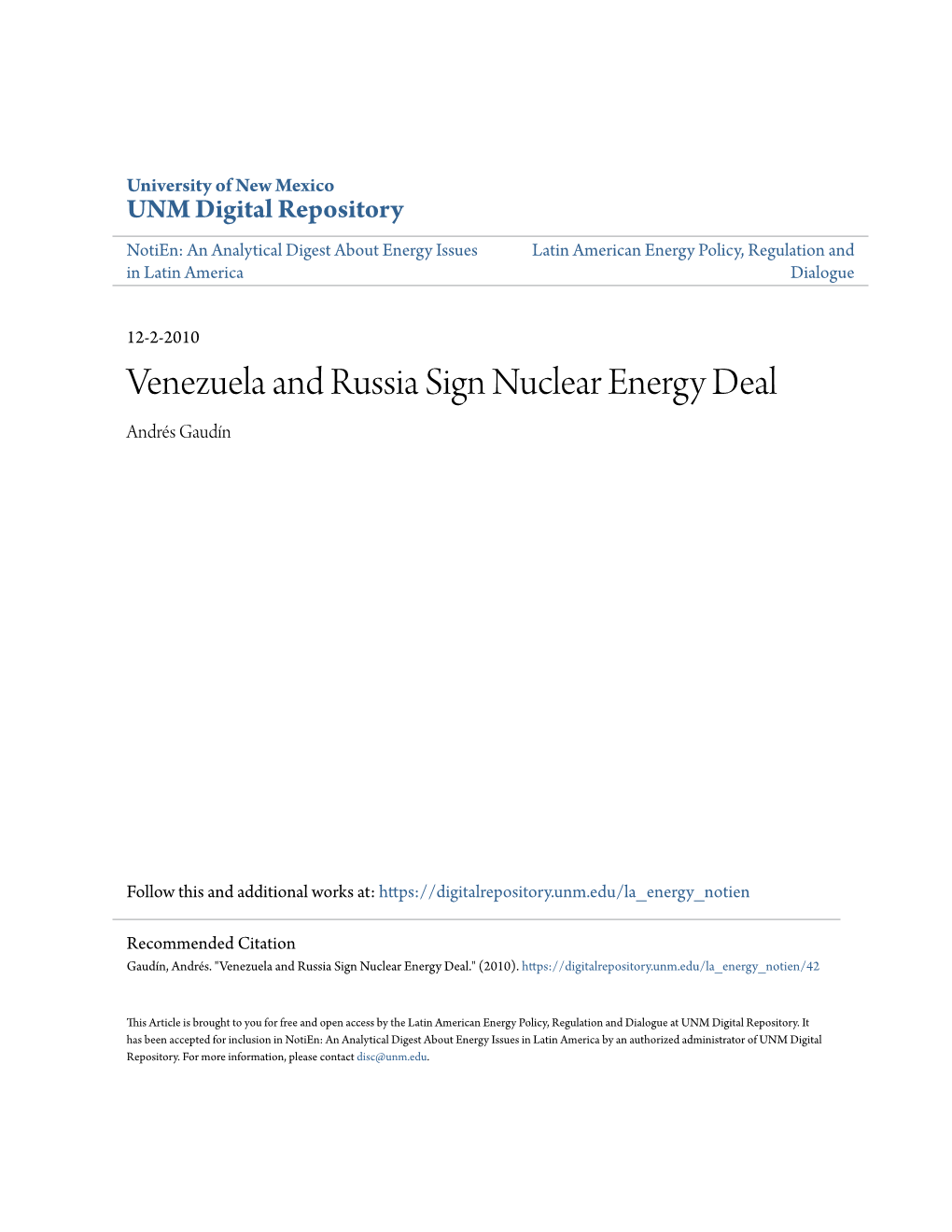 Venezuela and Russia Sign Nuclear Energy Deal Andrés Gaudín