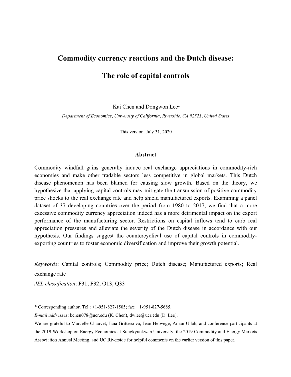 Commodity Currency Reactions and the Dutch Disease
