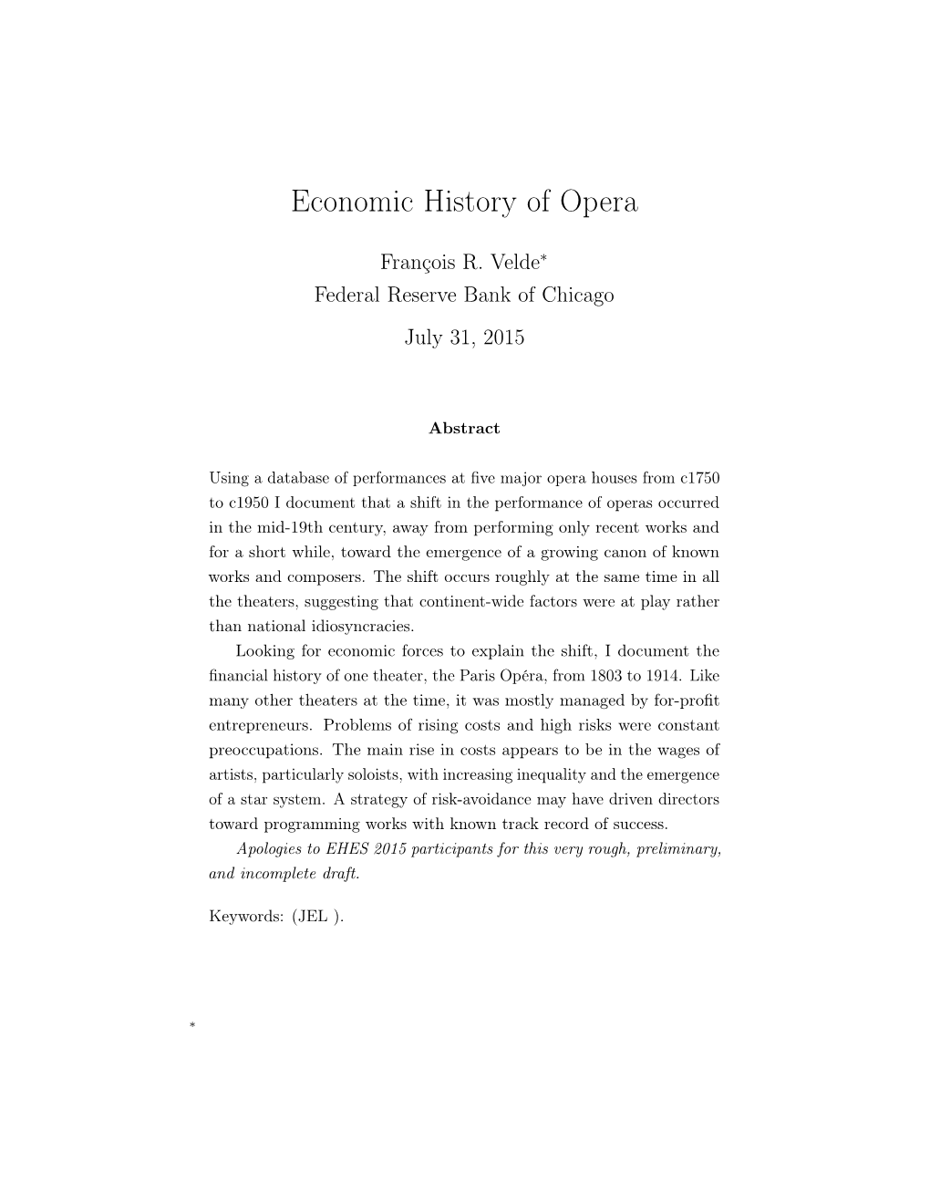 Economic History of Opera