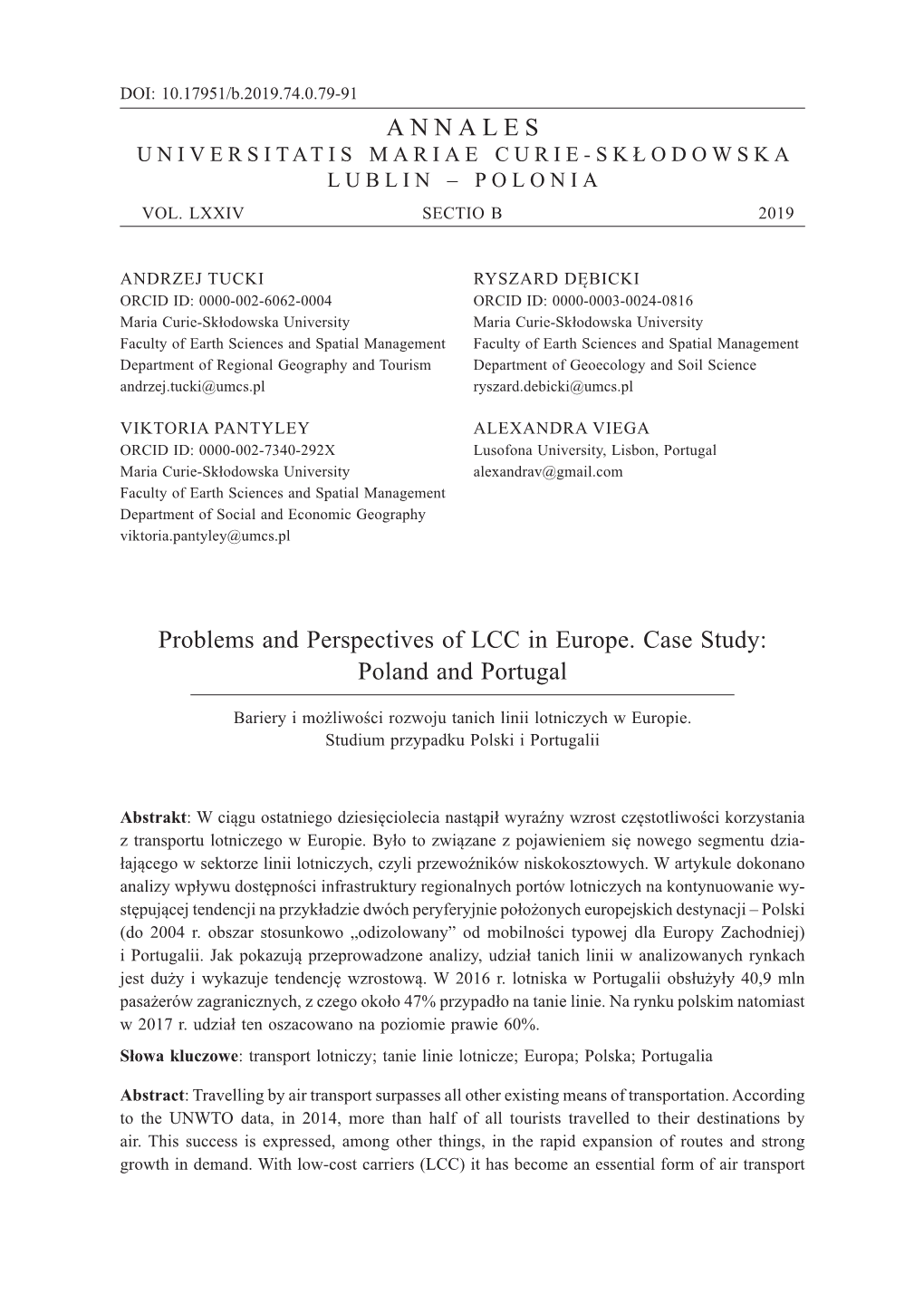 ANNALES Problems and Perspectives of LCC in Europe. Case Study: Poland and Portugal