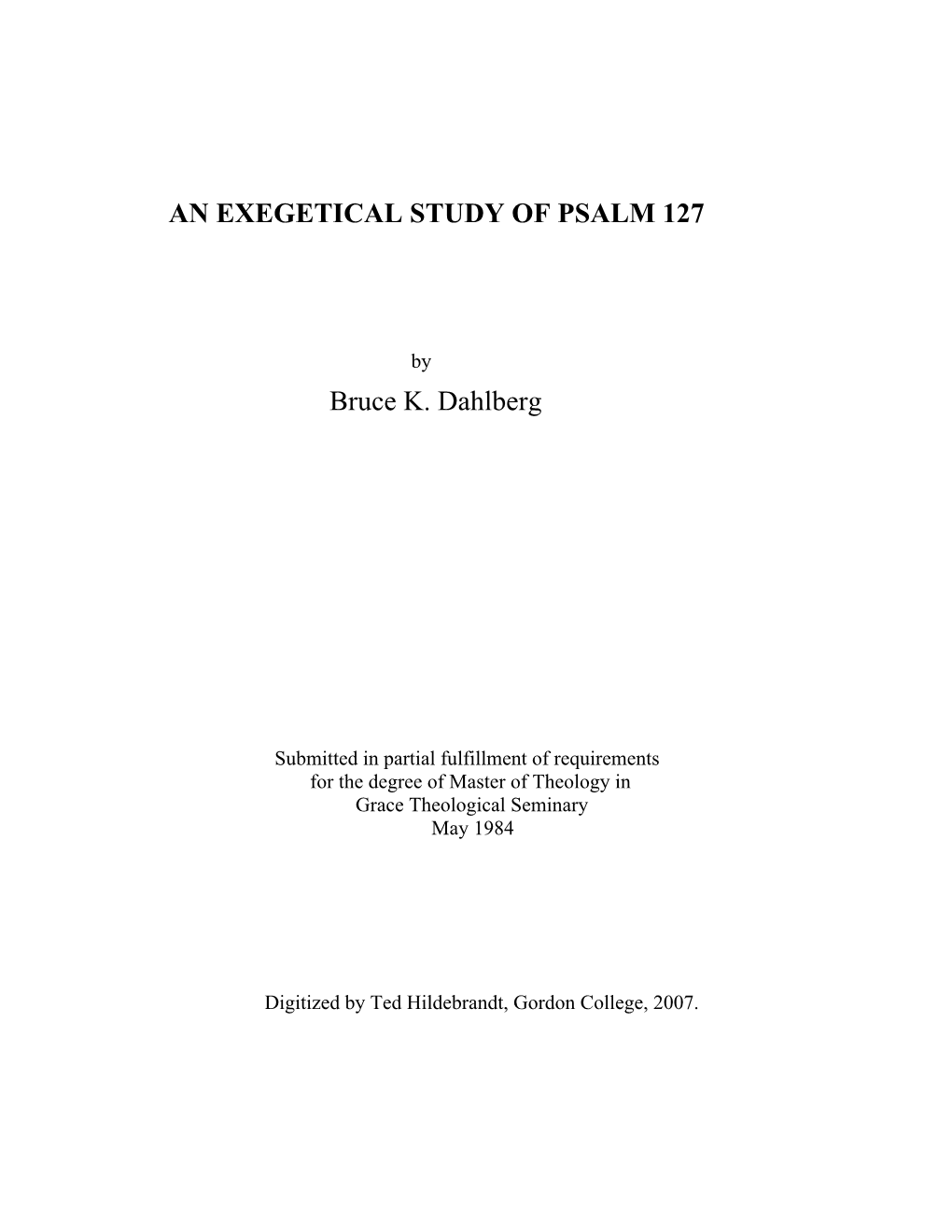 An Exegetical Study of Psalm 127