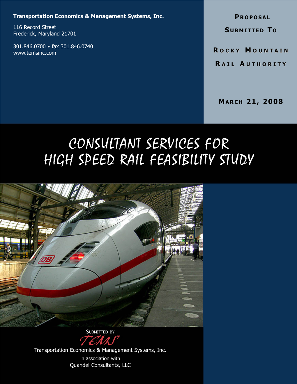 Consultant Services for High Speed Rail Feasibility Study