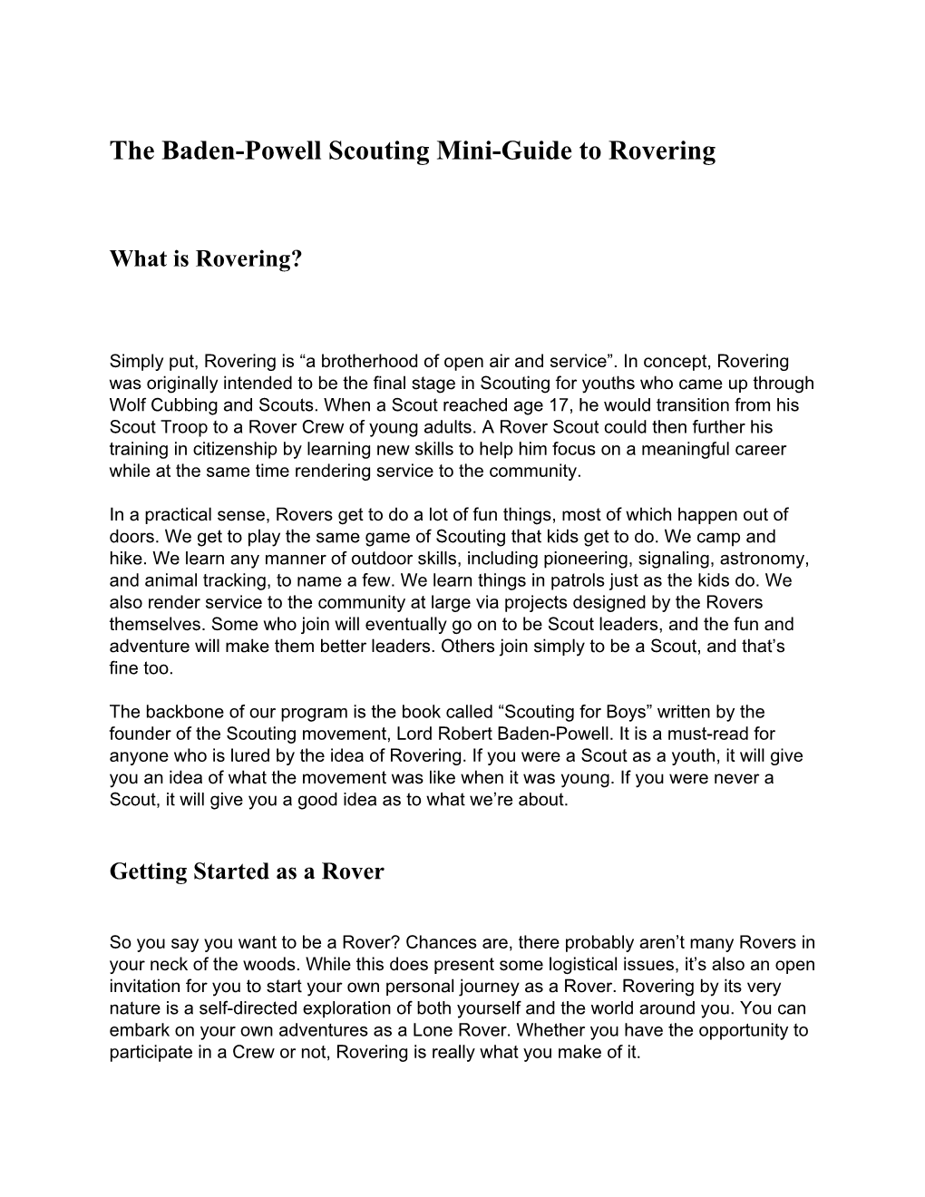 The Baden-Powell Scouting Mini-Guide to Rovering
