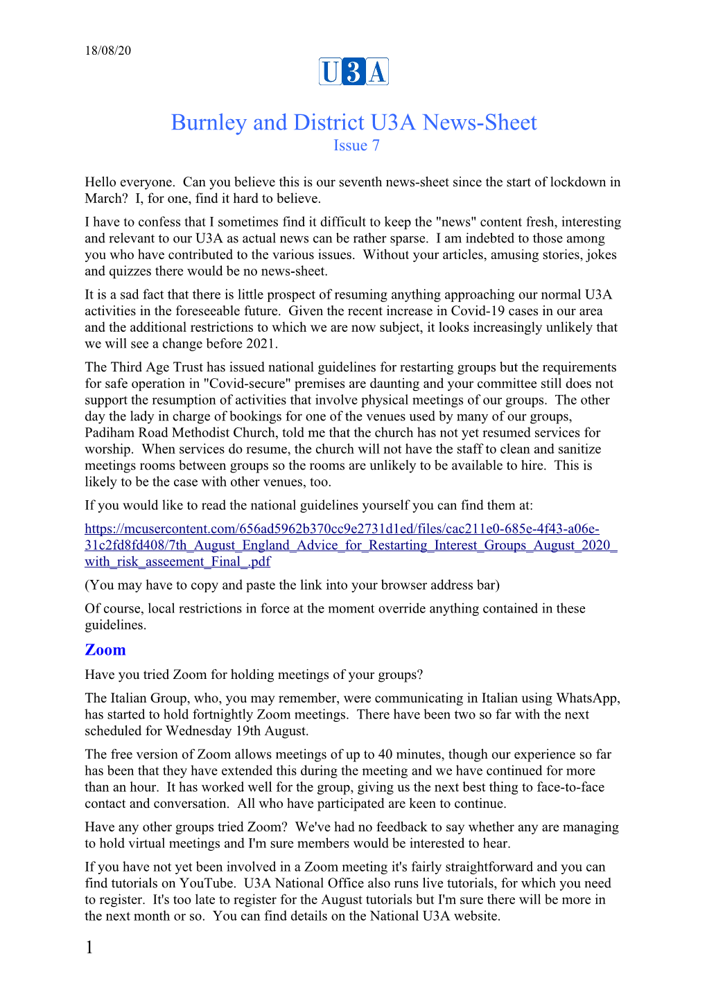 Burnley and District U3A News-Sheet Issue 7