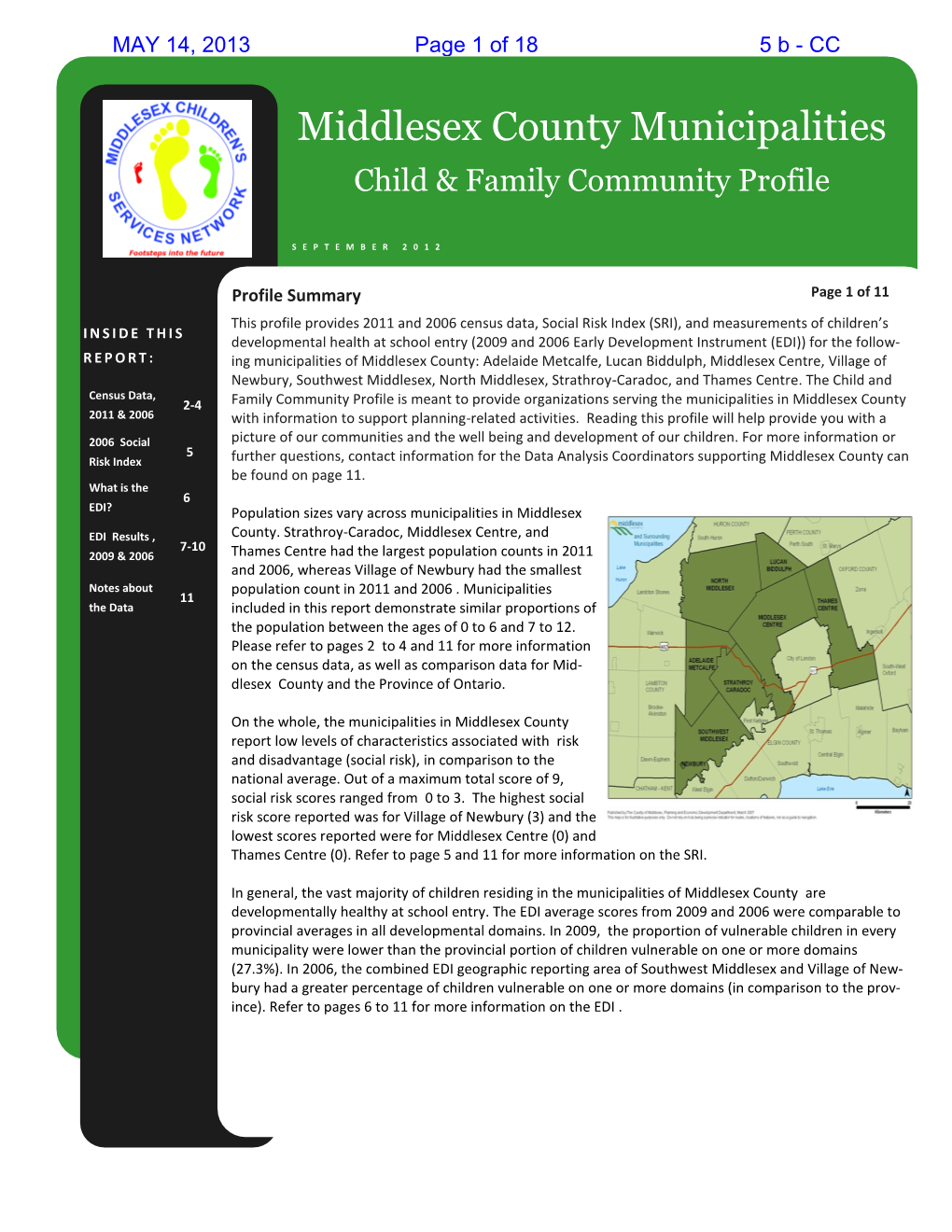 Middlesex County Municipalities Child & Family Community Profile