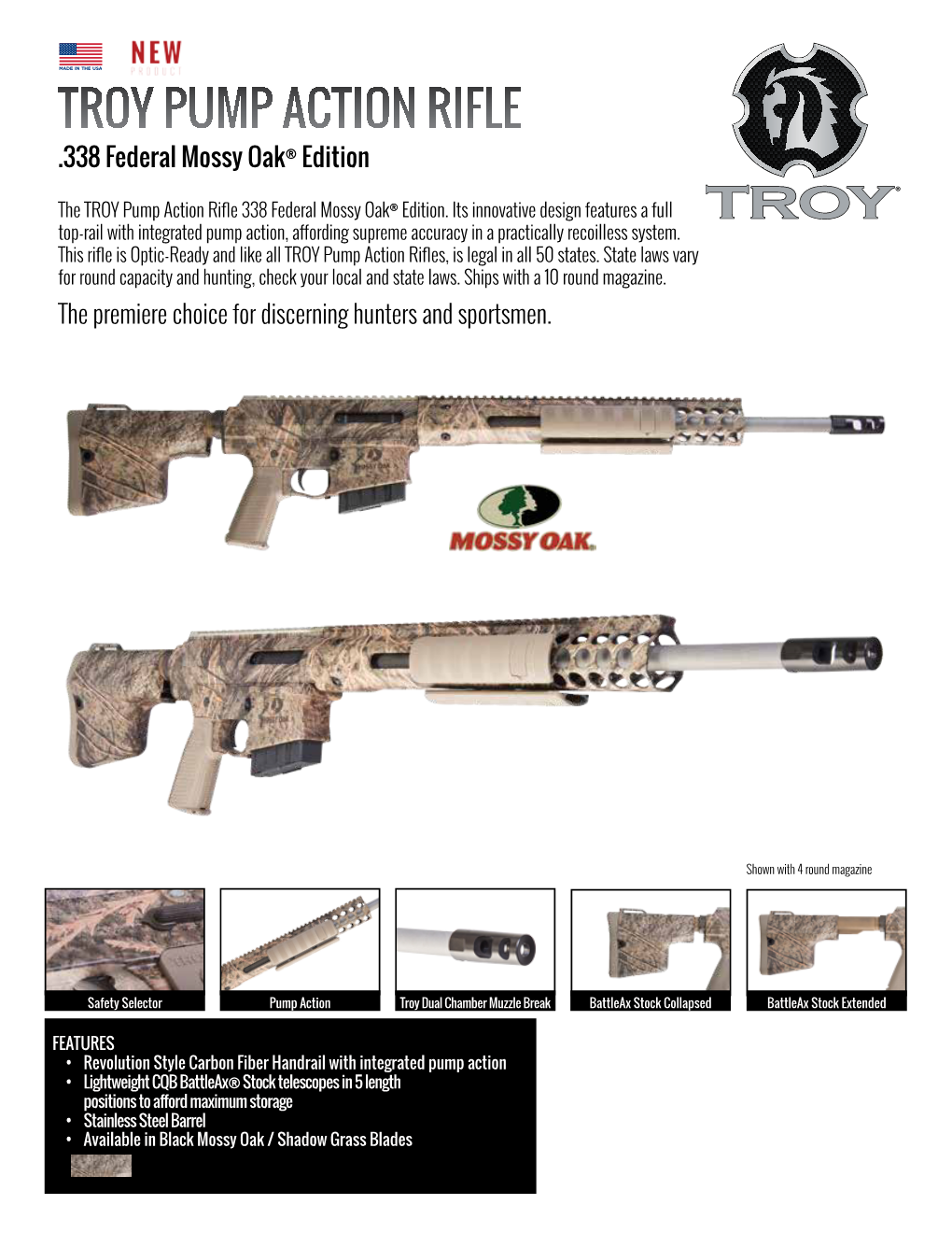 TROY PUMP ACTION RIFLE .338 Federal Mossy Oak® Edition