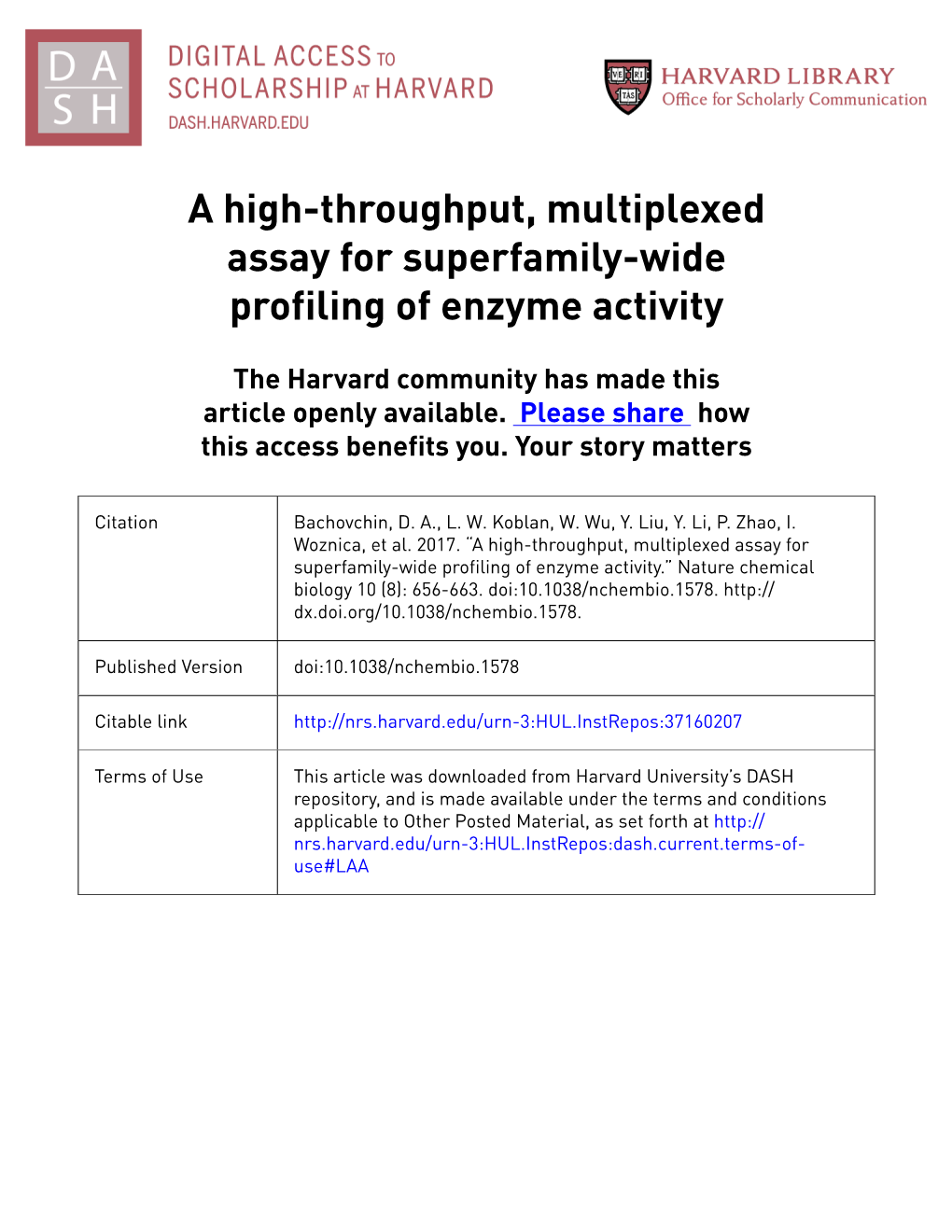 A High-Throughput, Multiplexed Assay for Superfamily-Wide Profiling of Enzyme Activity